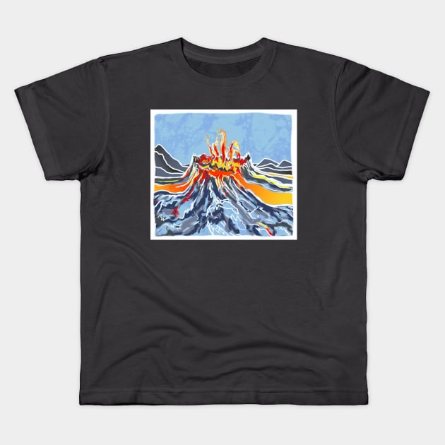 Iceland Volcanic Eruption Batik Style Design Kids T-Shirt by Aurora X